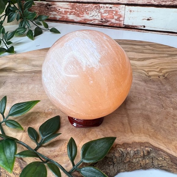 Peach Selenite Healing Sphere | Cleansing Crystals | Desk Gems - Picture 4 of 11